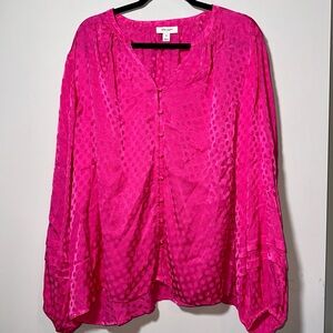 NWT ON 34TH Fuscia Blouse with Pink Dot Design - 3X
